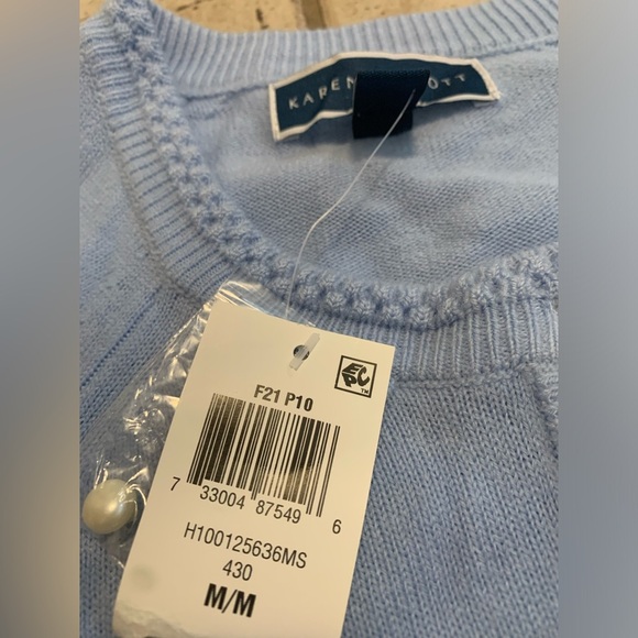 Karen Scott Light Blue Cardigan with Faux Pearl Buttons, Size M - Picture 6 of 7